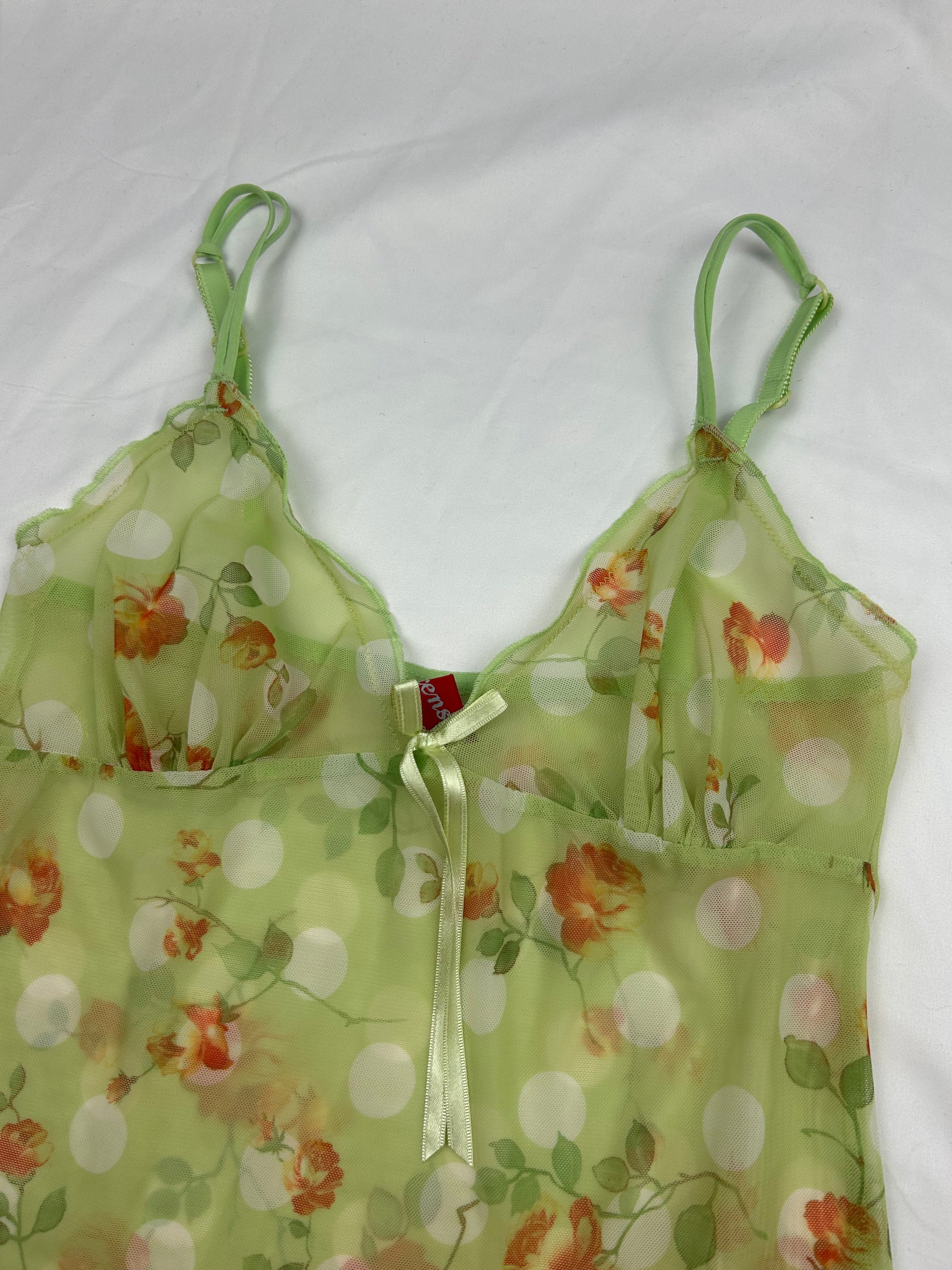 Green floral mesh cami top (S)