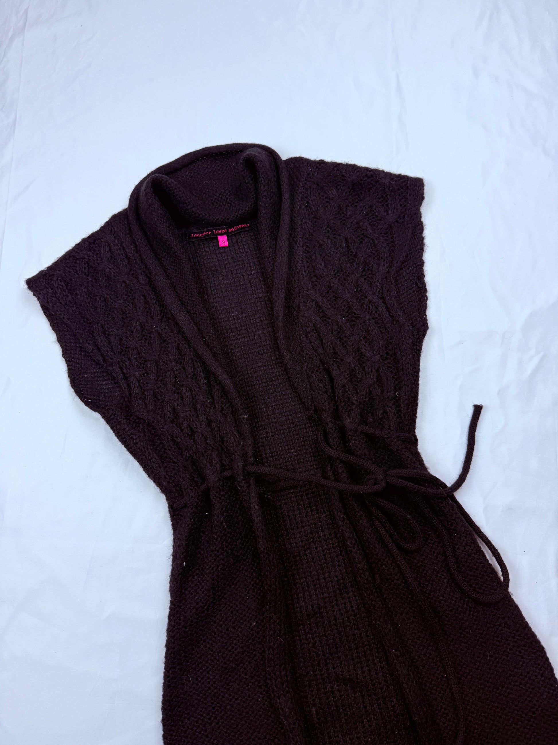 Black knitted tie up cardigan jumper (S)