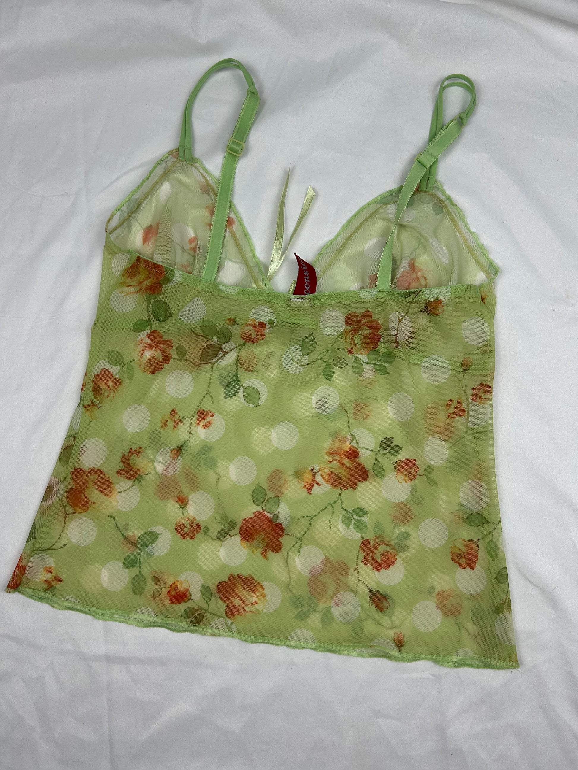Green floral mesh cami top (S)