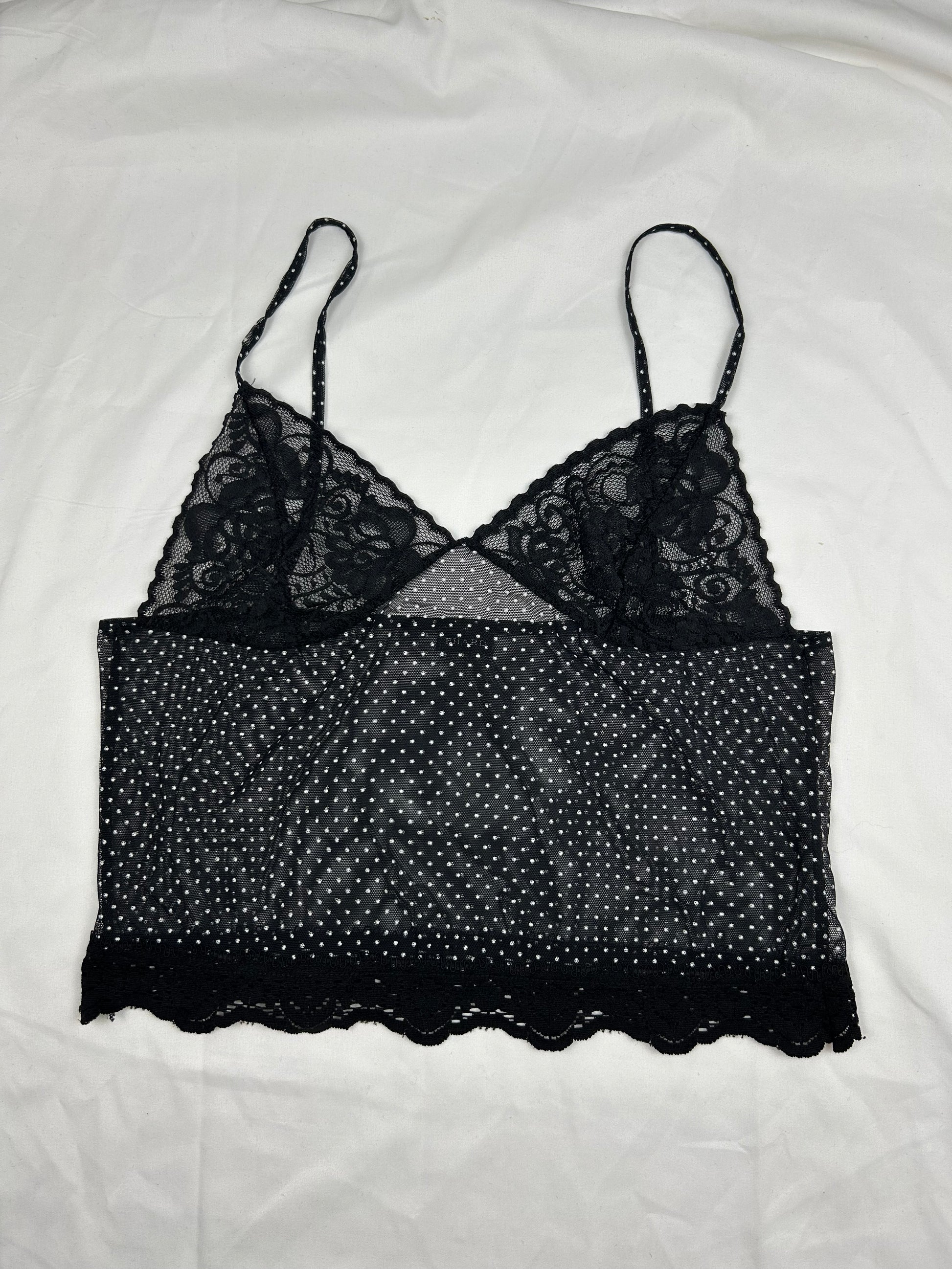 Black mesh polka dots babydoll cami top (M/L)