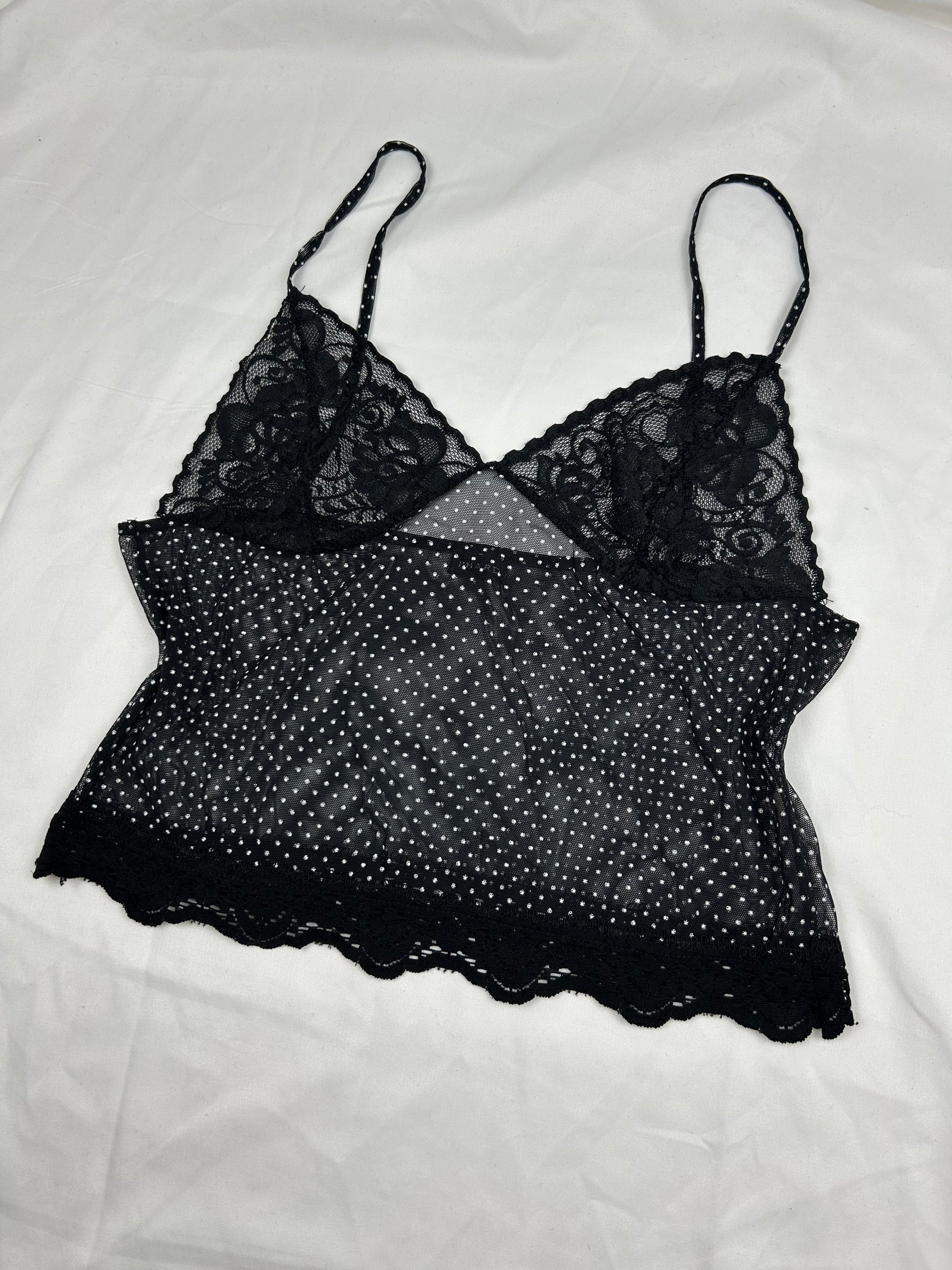 Black mesh polka dots babydoll cami top (M/L)