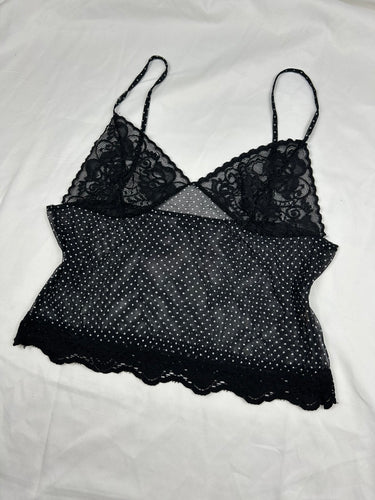 Black mesh polka dots babydoll cami top (M/L)