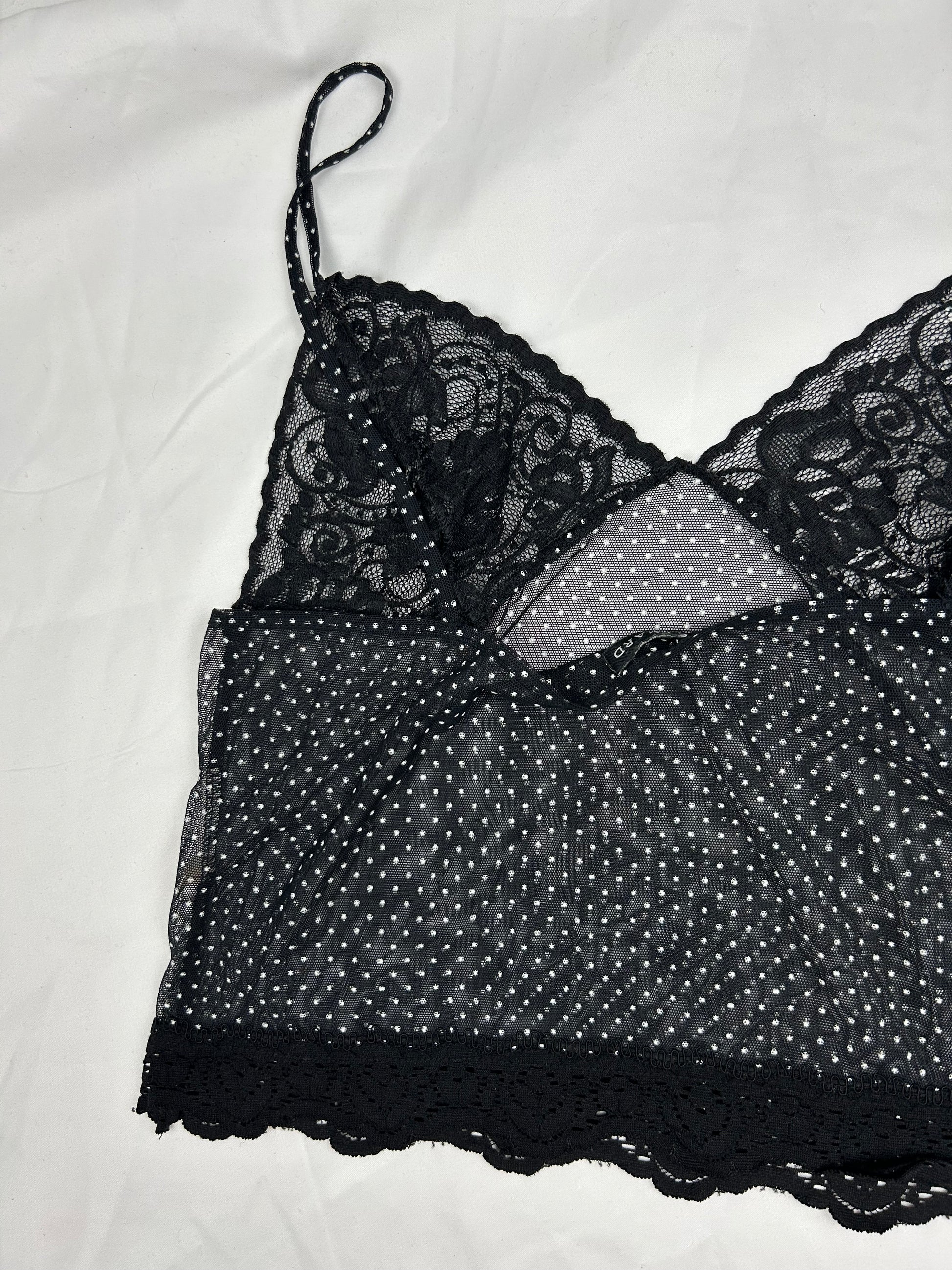 Black mesh polka dots babydoll cami top (M/L)