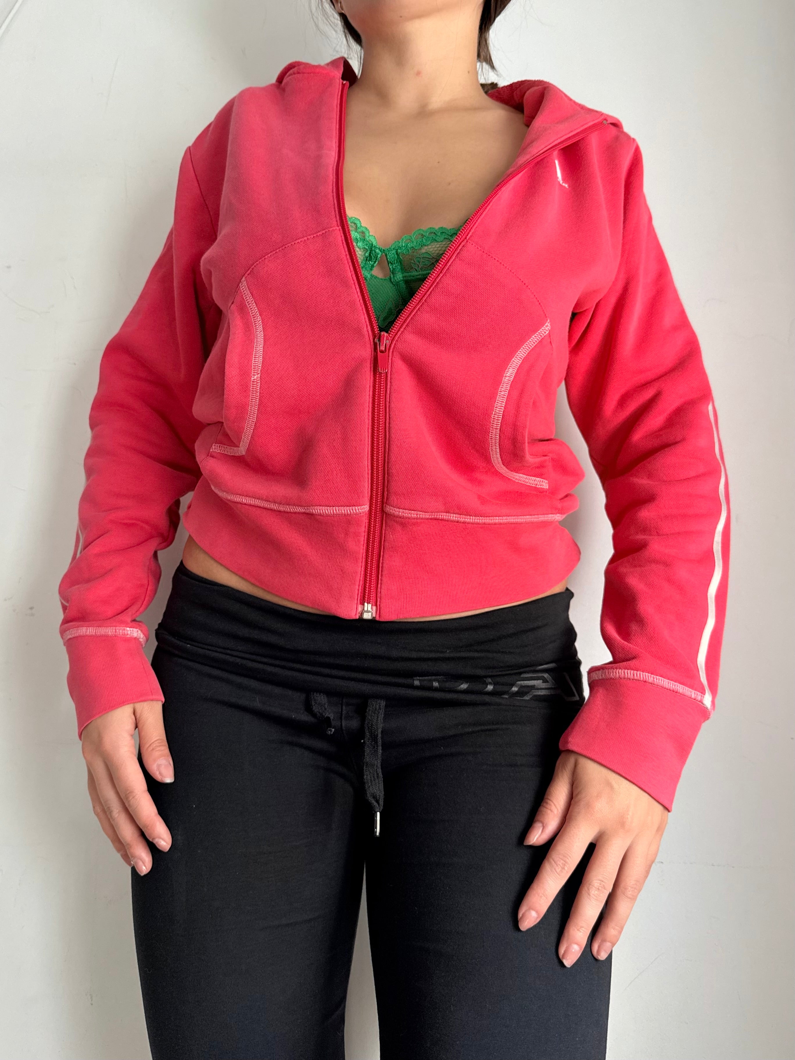 Red cotton zip up hoodie (S/M)