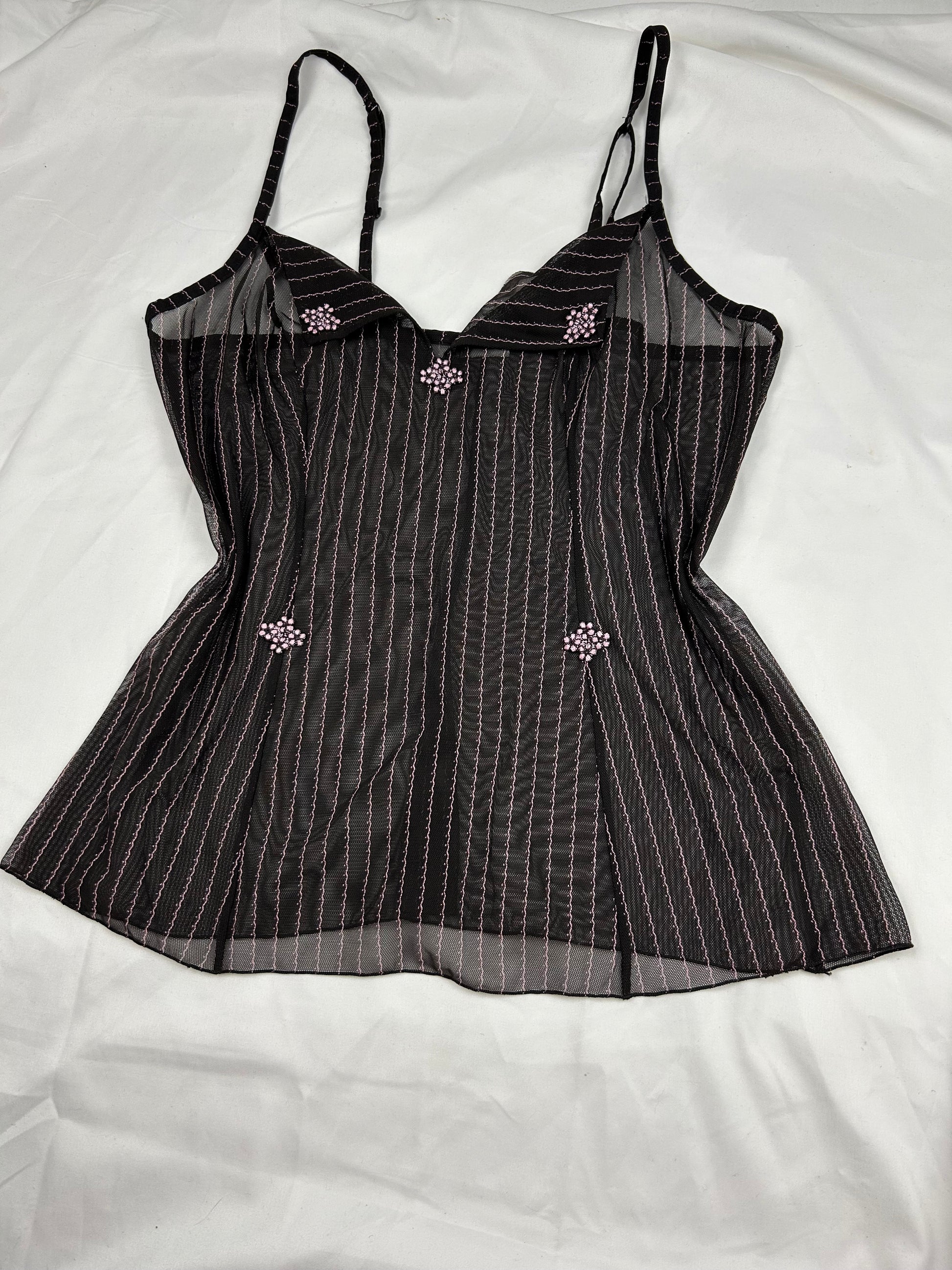 Brown mesh babydoll cami top (M)