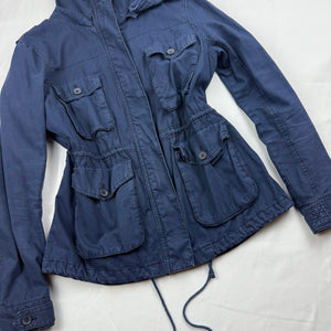 Blue cotton hooded tight fit trench jacket (S/M)