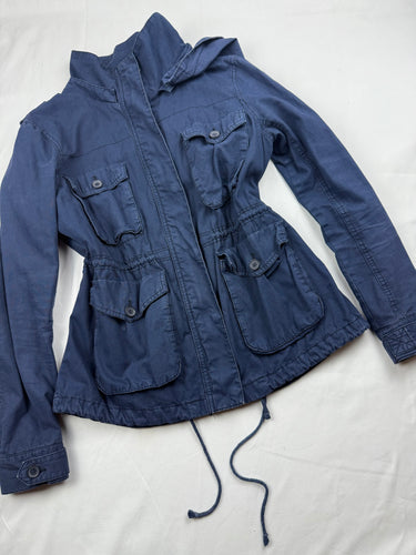 Blue cotton hooded tight fit trench jacket (S/M)