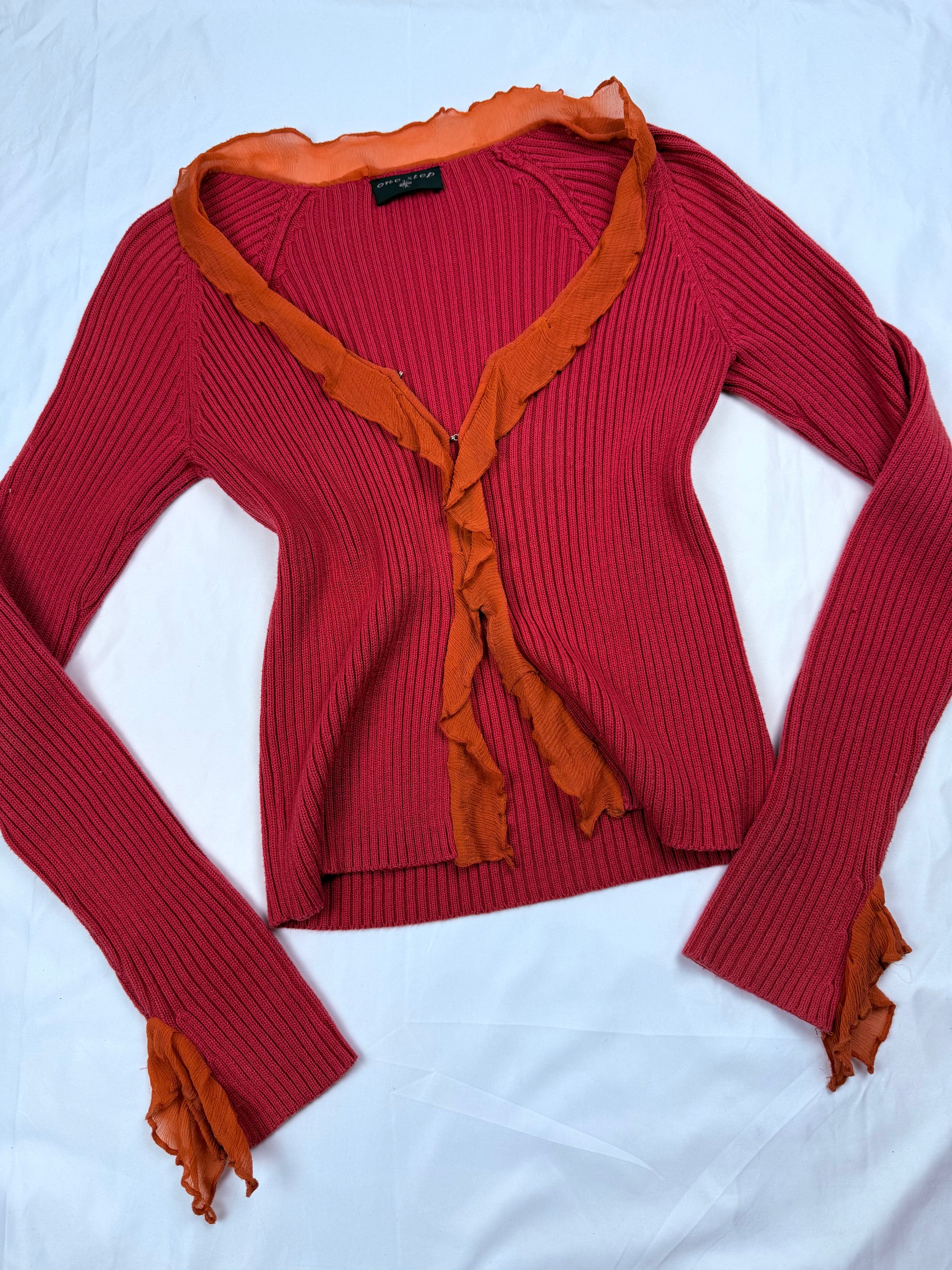 Red  knitted cardigan jumper (S)