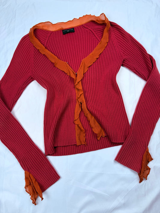 Red  knitted cardigan jumper (S)