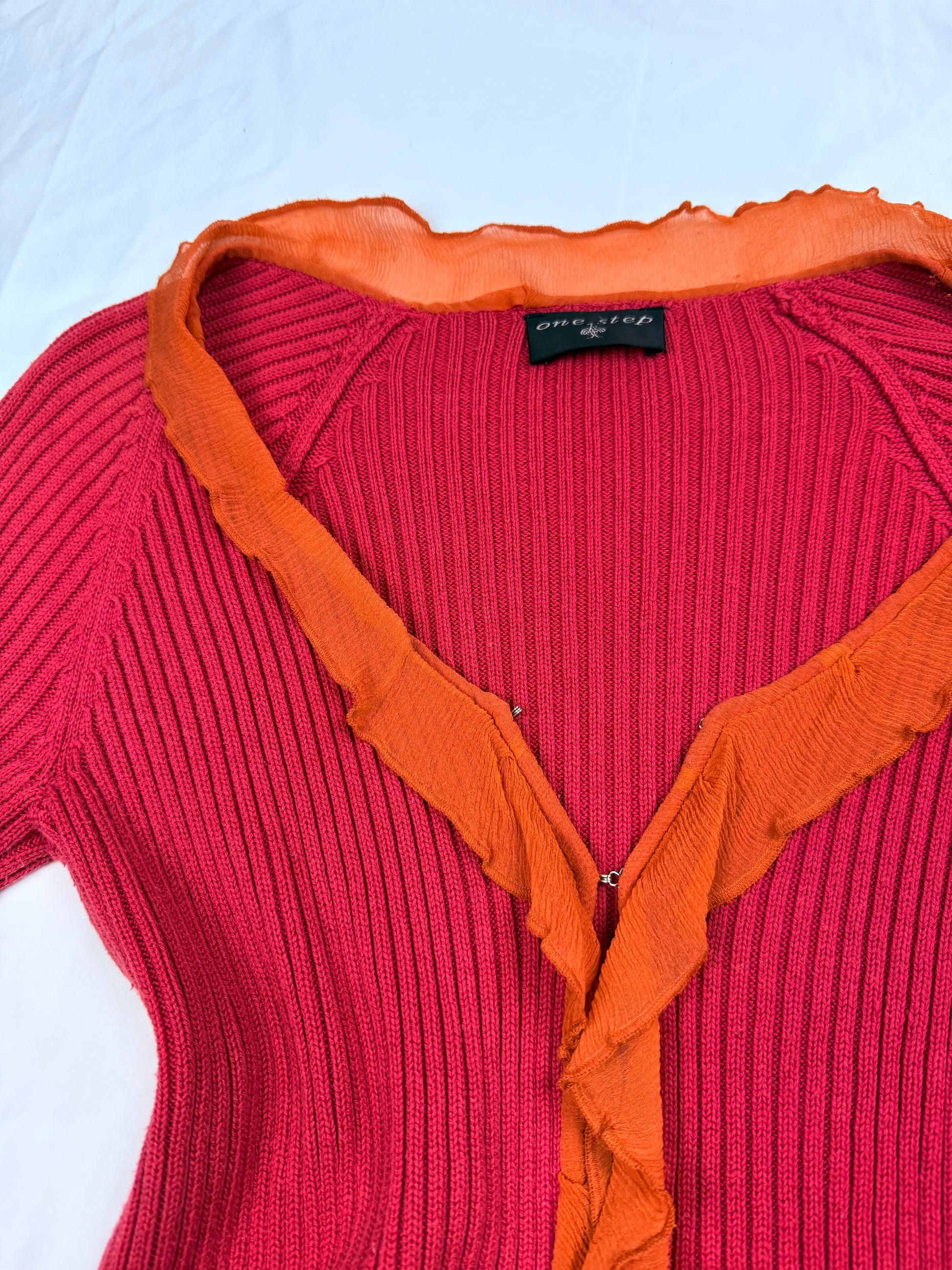 Red  knitted cardigan jumper (S)