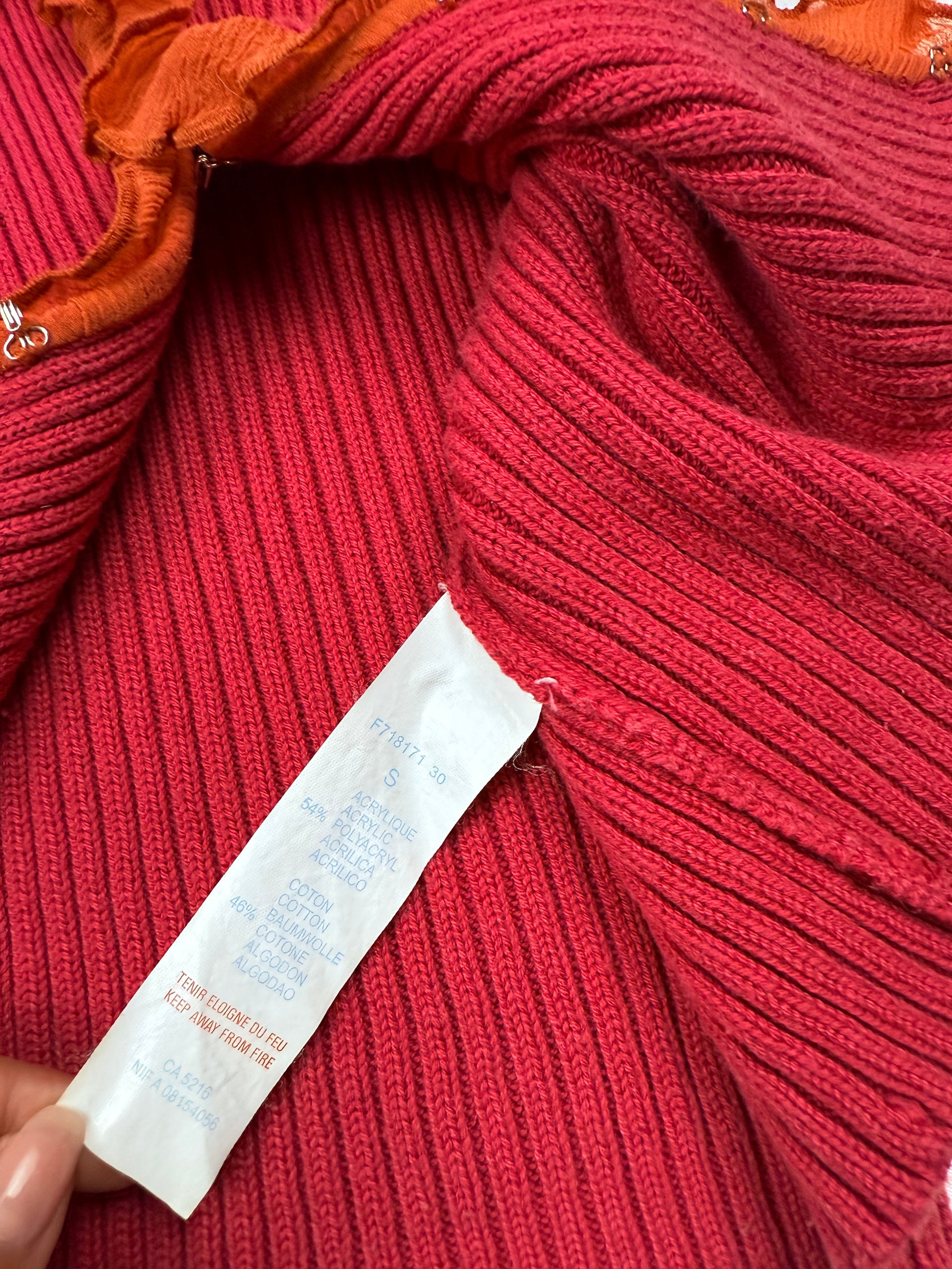 Red  knitted cardigan jumper (S)