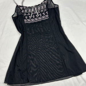 Black embroidered mesh babydoll cami top + panty set (S)