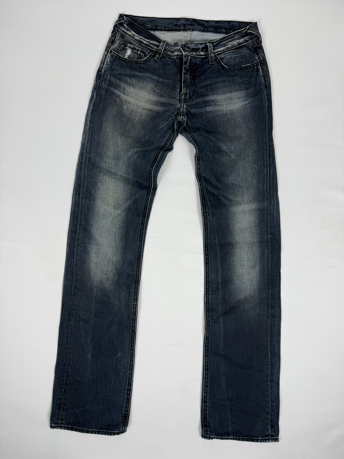 Black low rise straight legs denim pants (XS)