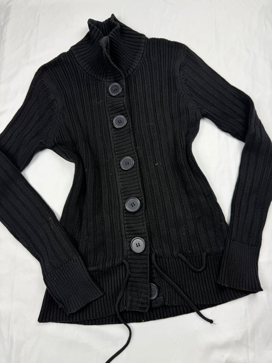 Black ribbed buttons up jumper (M)