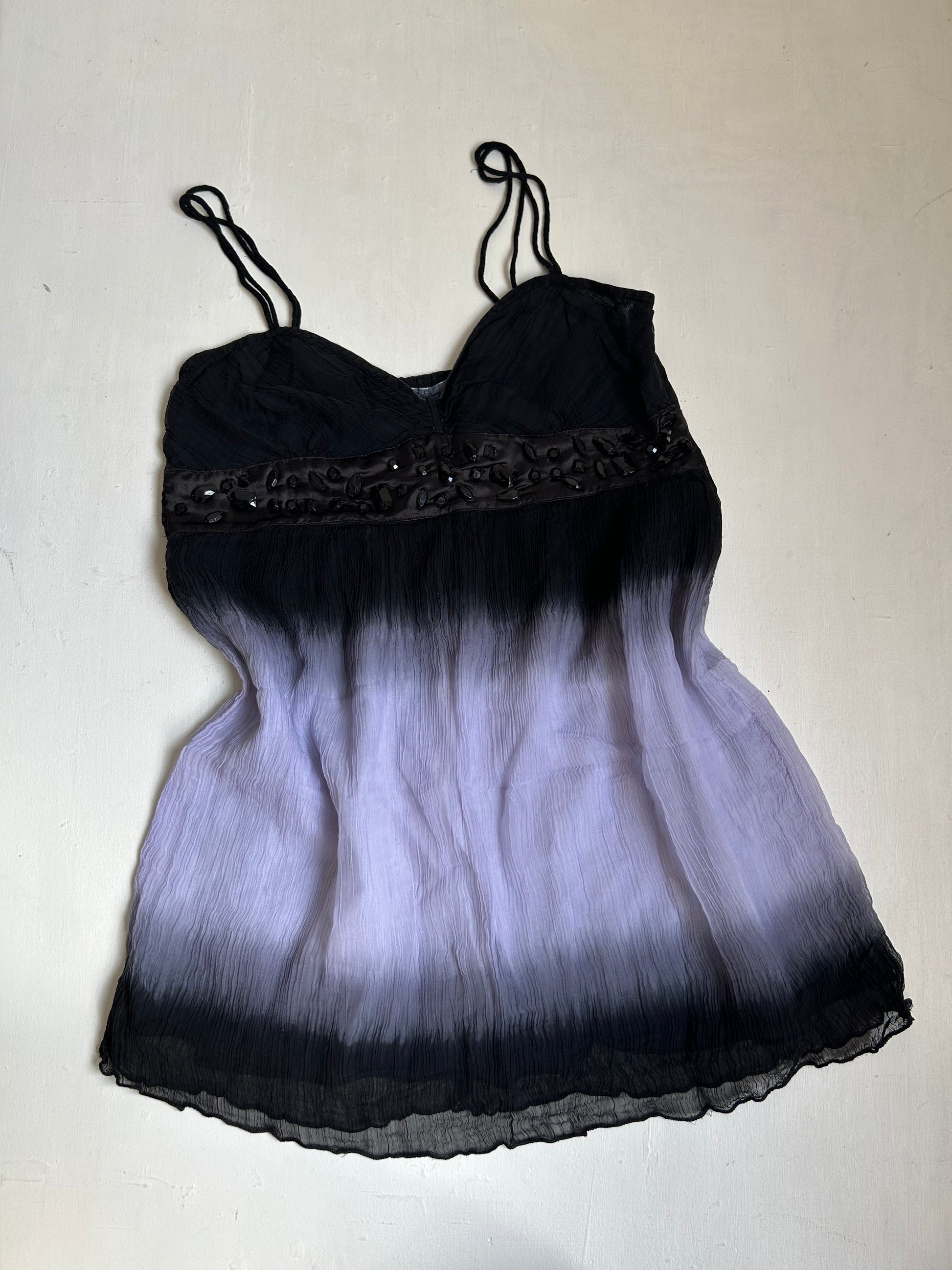 Black pleated mesh lined cami  top (S/M)
