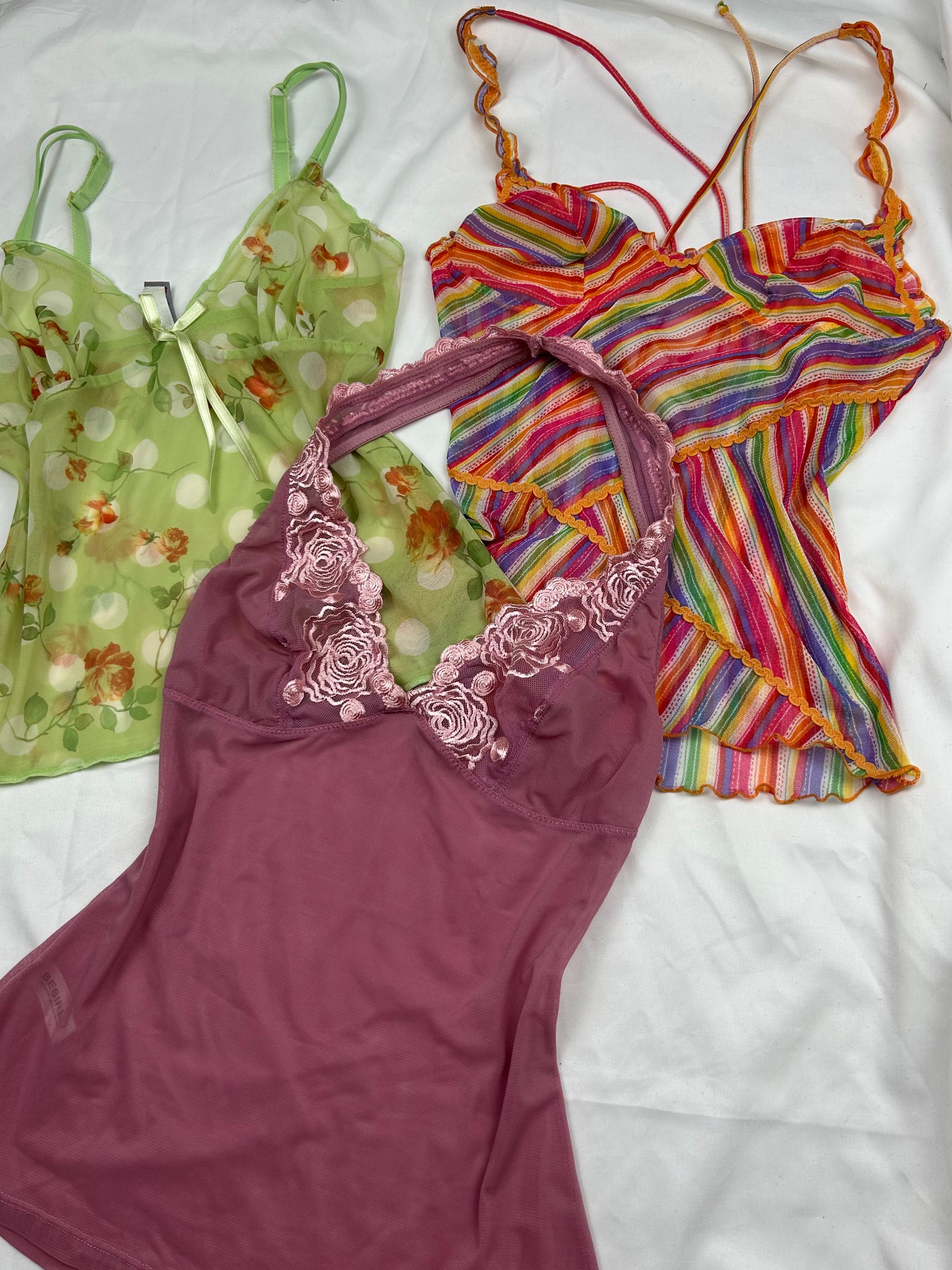 Pink floral mesh halter top (S)