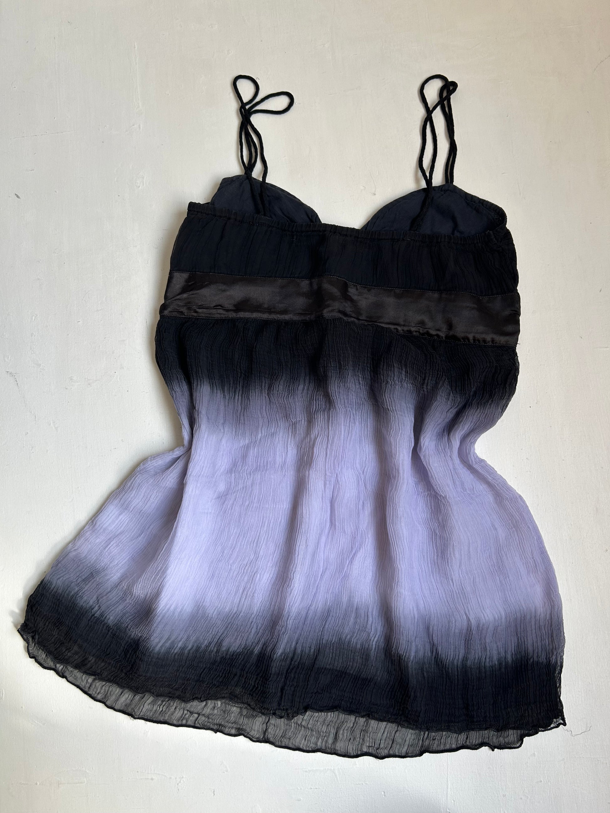 Black pleated mesh lined cami  top (S/M)