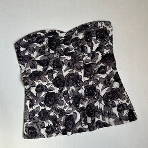 Black floral denim bustier  top (S)