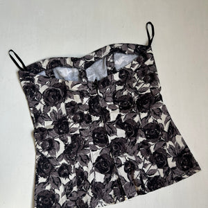 Black floral denim bustier  top (S)