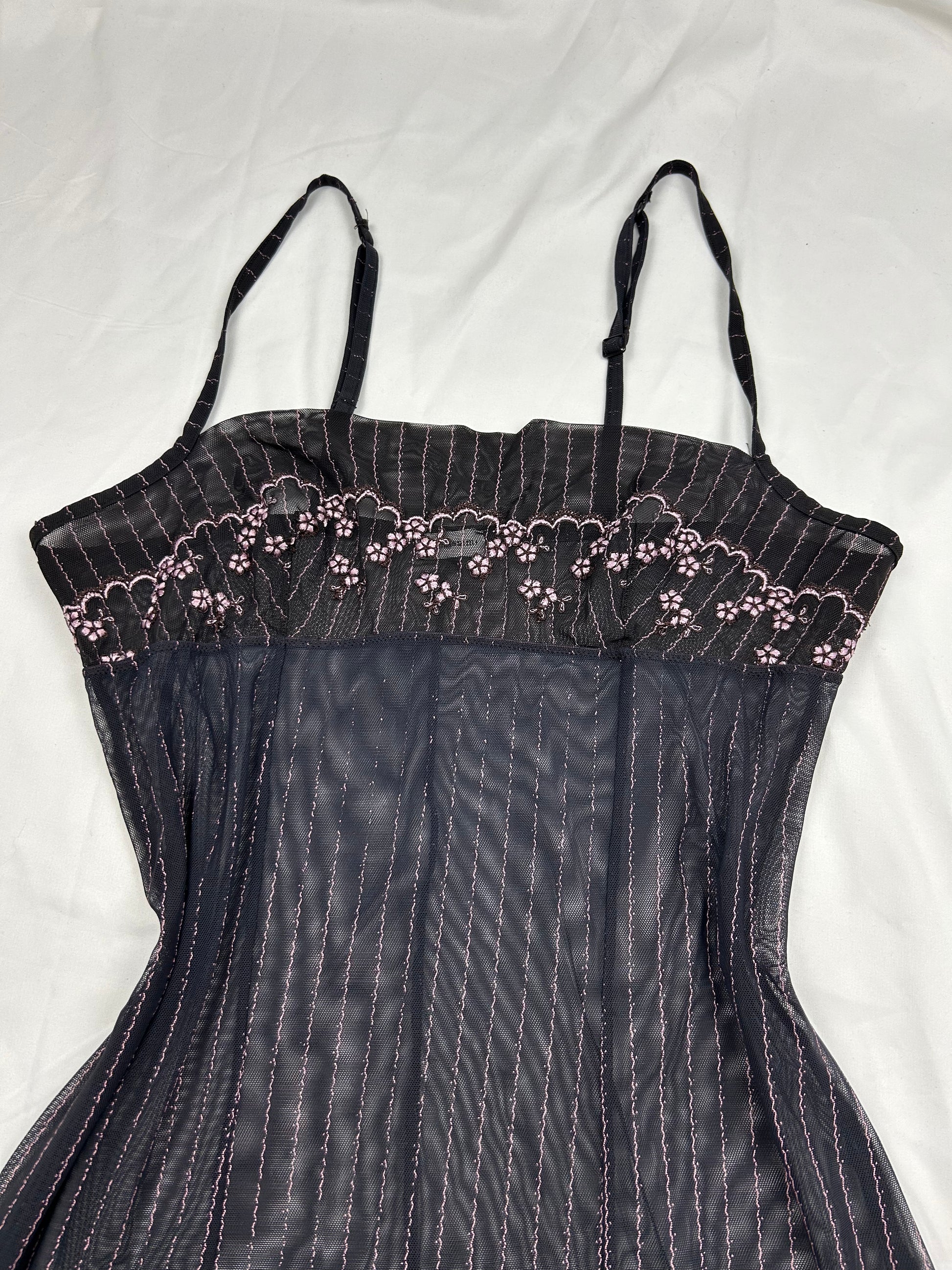 Black embroidered see trough babydoll mini dress (M)