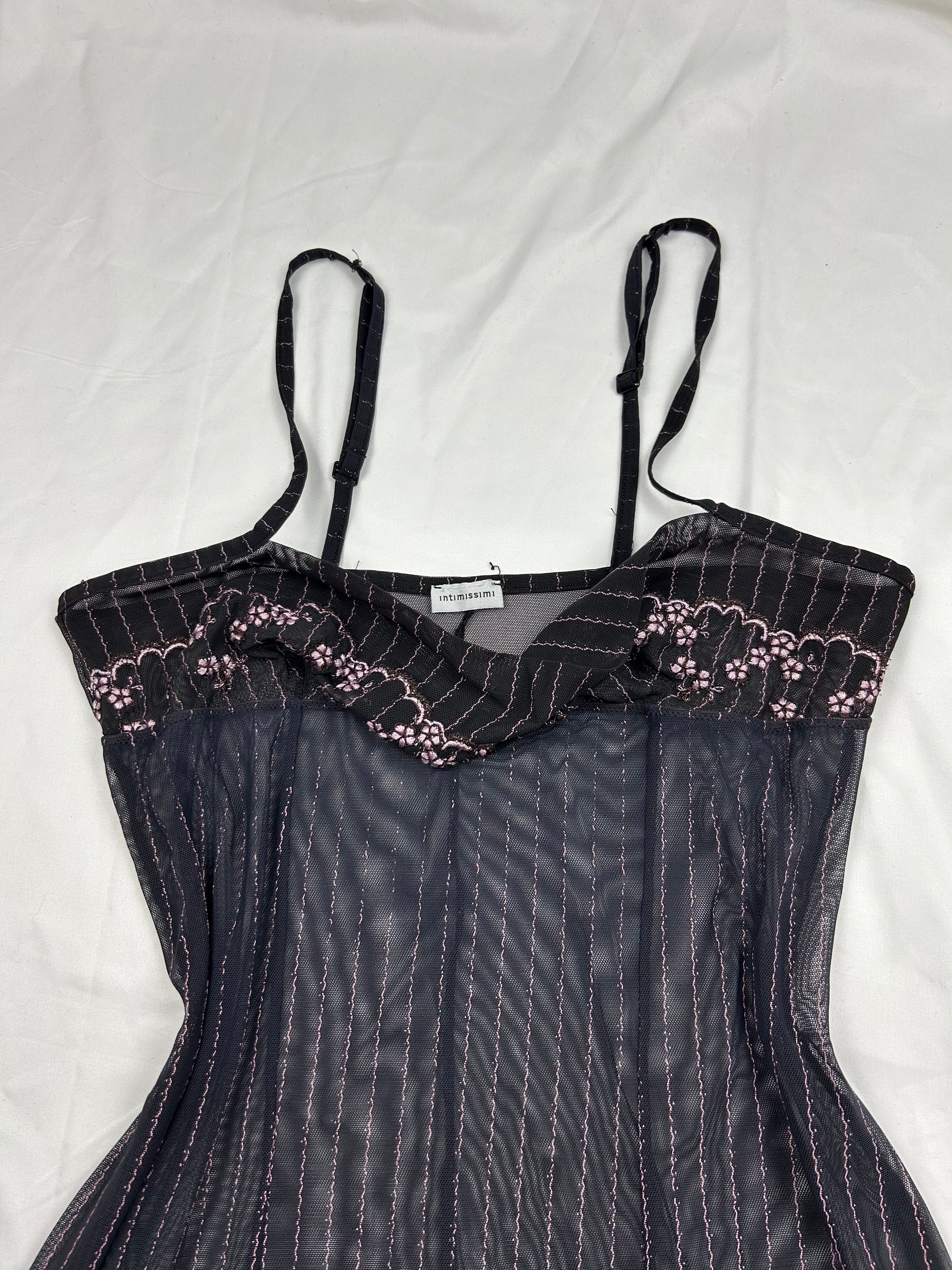 Black embroidered see trough babydoll mini dress (M)