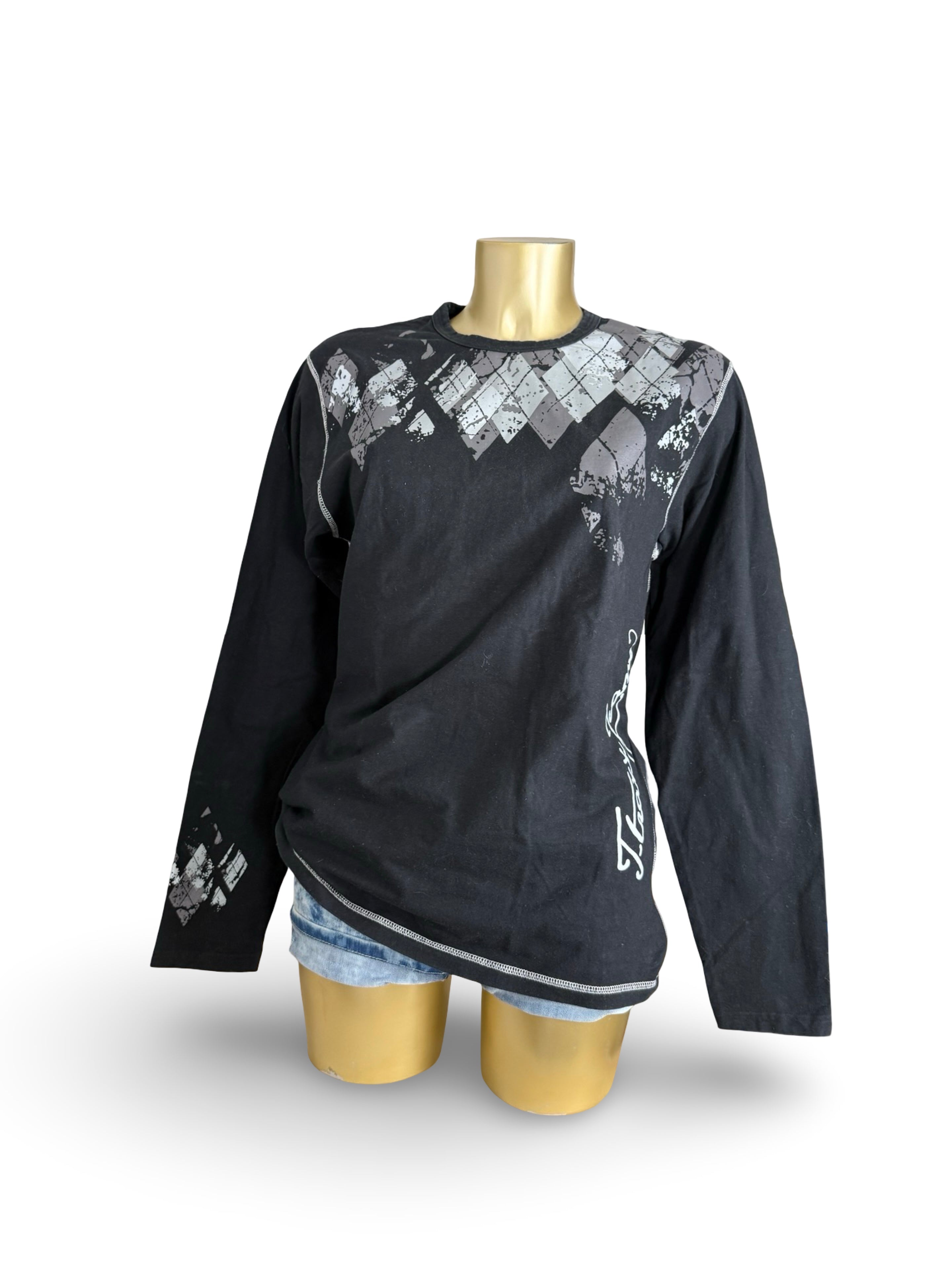 Black graphic cotton long sleeves top (XL)