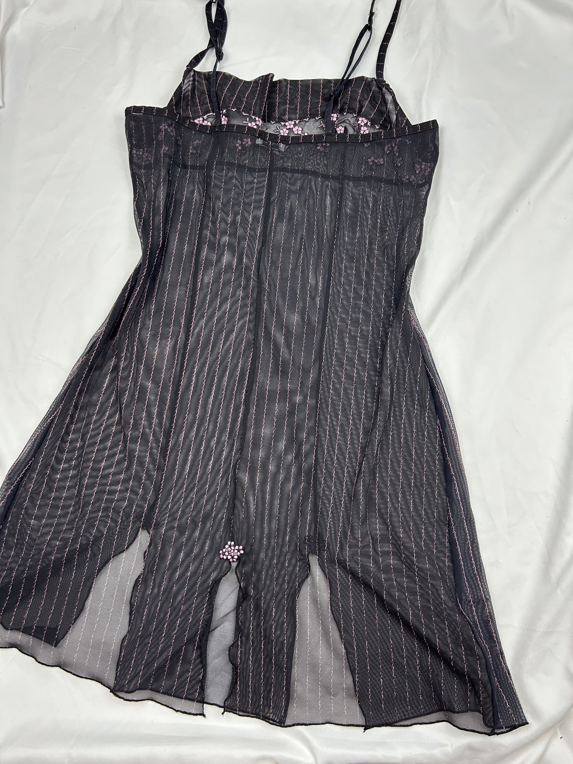 Black embroidered see trough babydoll mini dress (M)