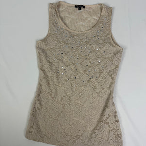 Beige lace rhinestones tank top (S)