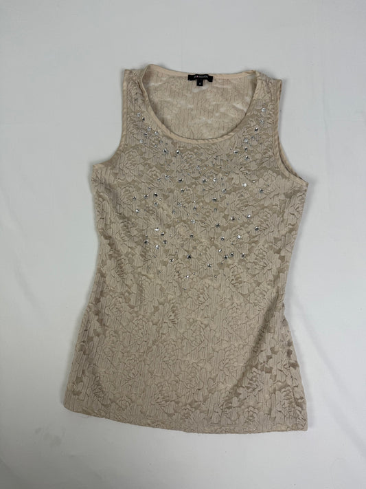 Beige lace rhinestones tank top (S)