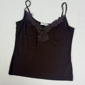 Brown embroidered neck cami top (L)