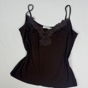Brown embroidered neck cami top (L)