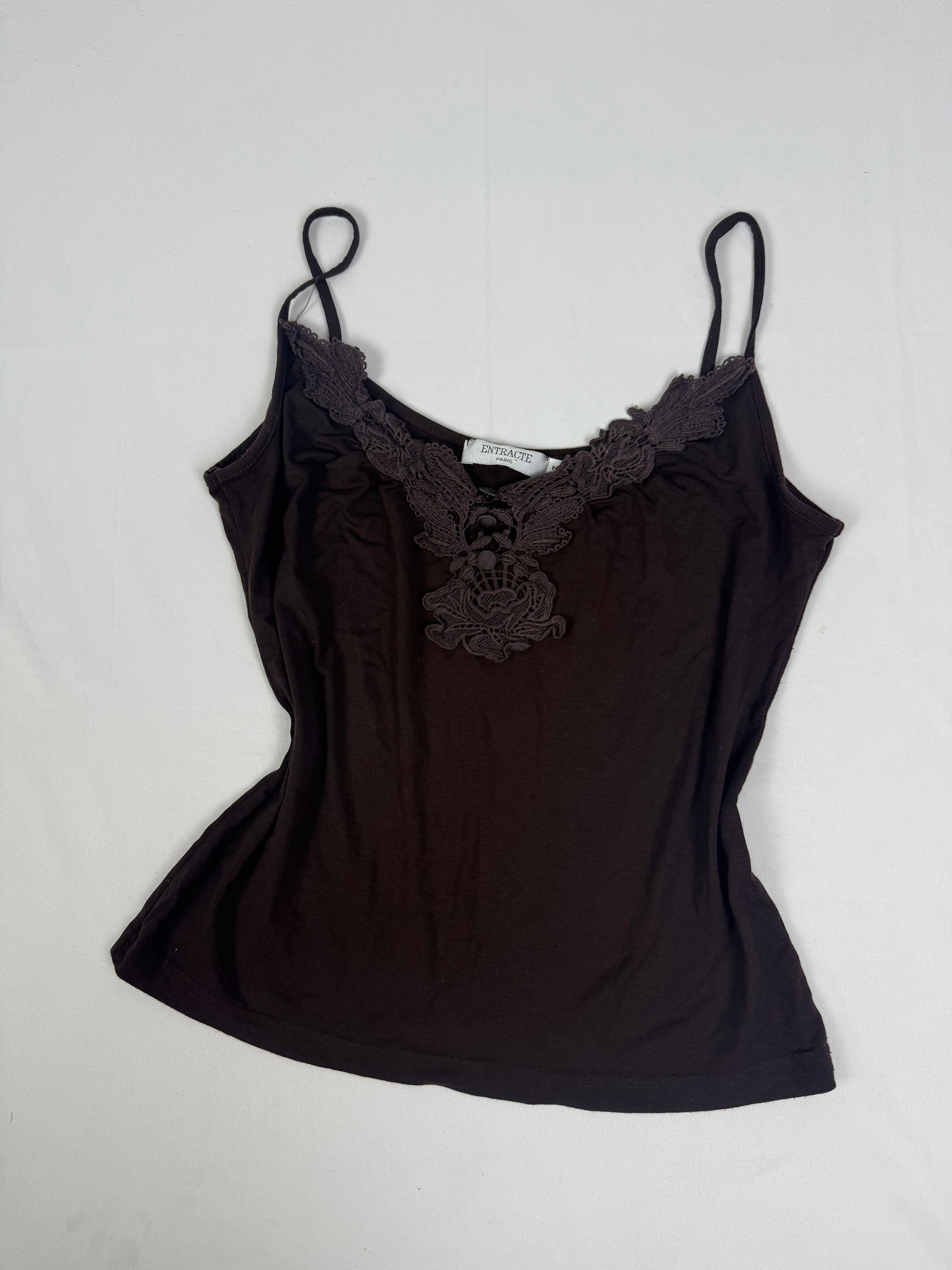 Brown embroidered neck cami top (L)