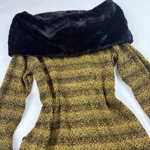 Khaki faux fur large neck knitted jumper dress (S/M)