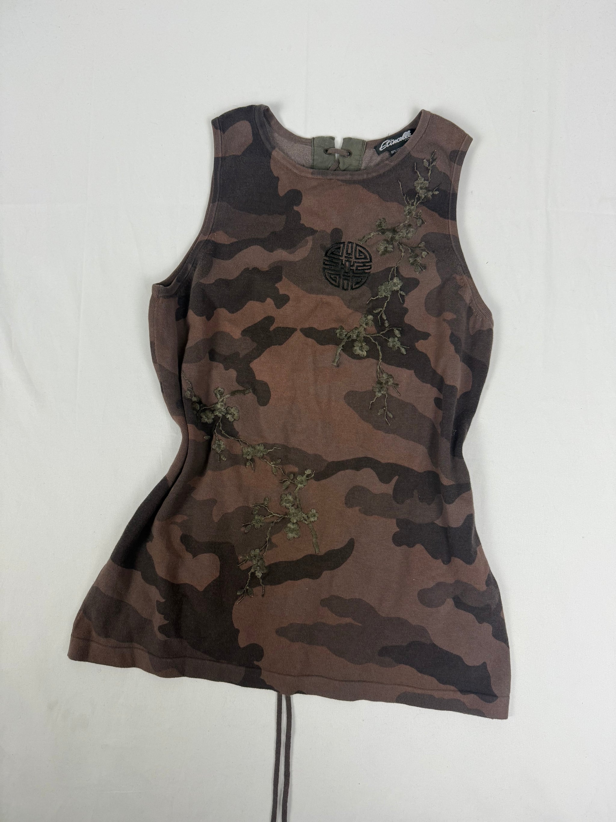 Brown camo lace up cotton tank top (M/L)