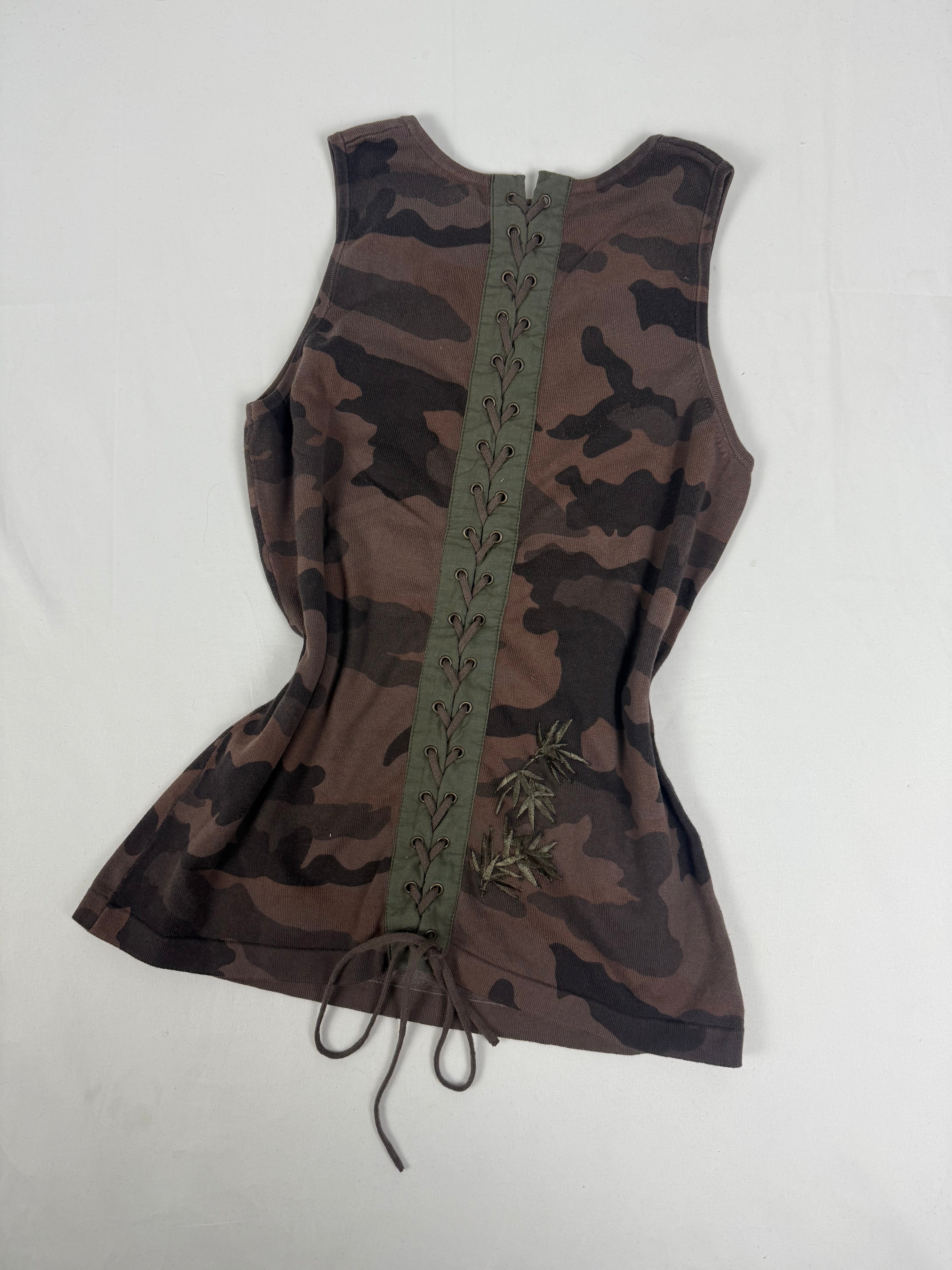 Brown camo lace up cotton tank top (M/L)