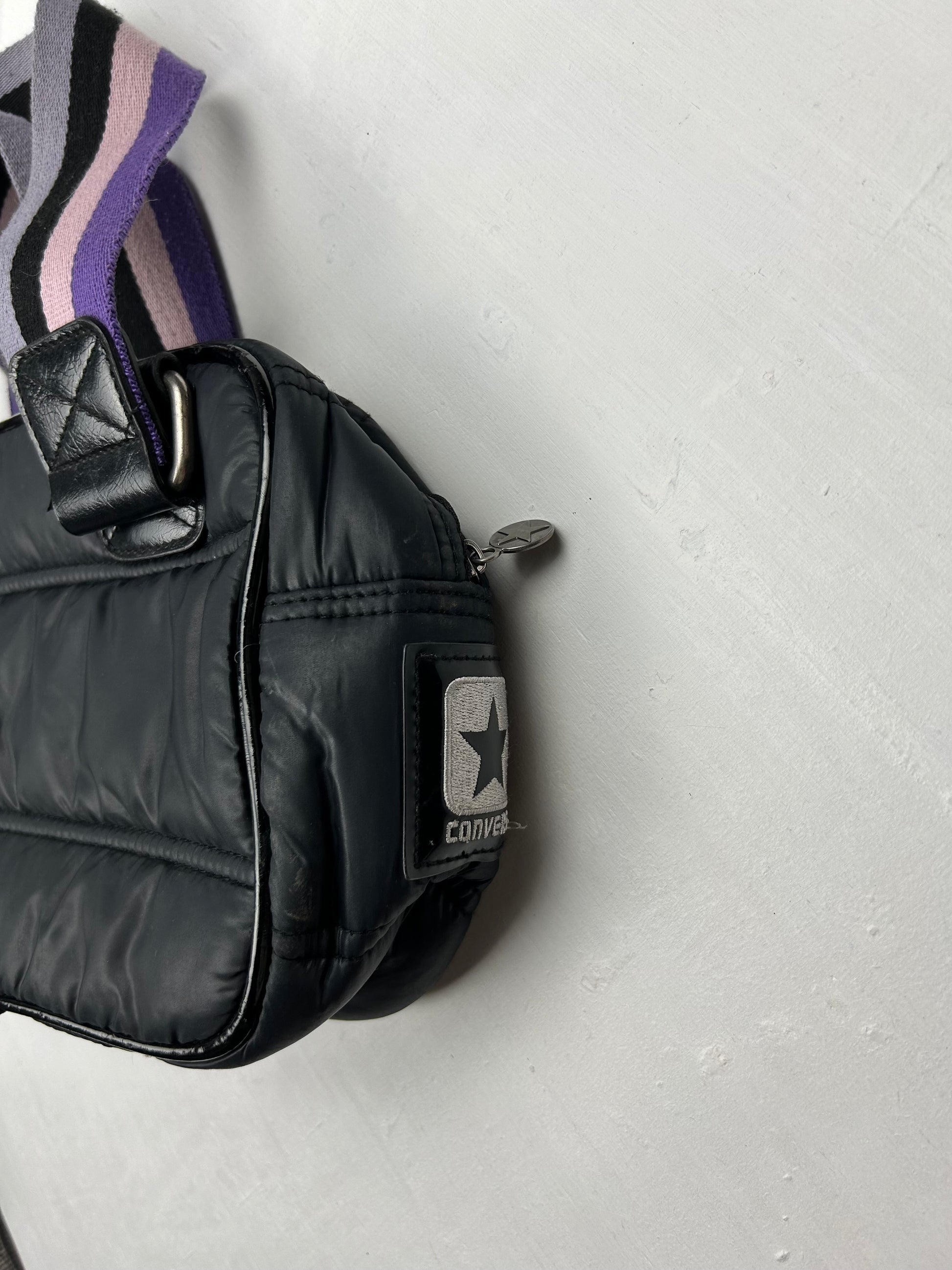 Black puffer logo medium shoulder bag