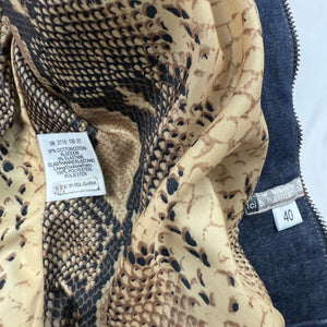 Navy denim tight fit zip up office jacket (S/M)