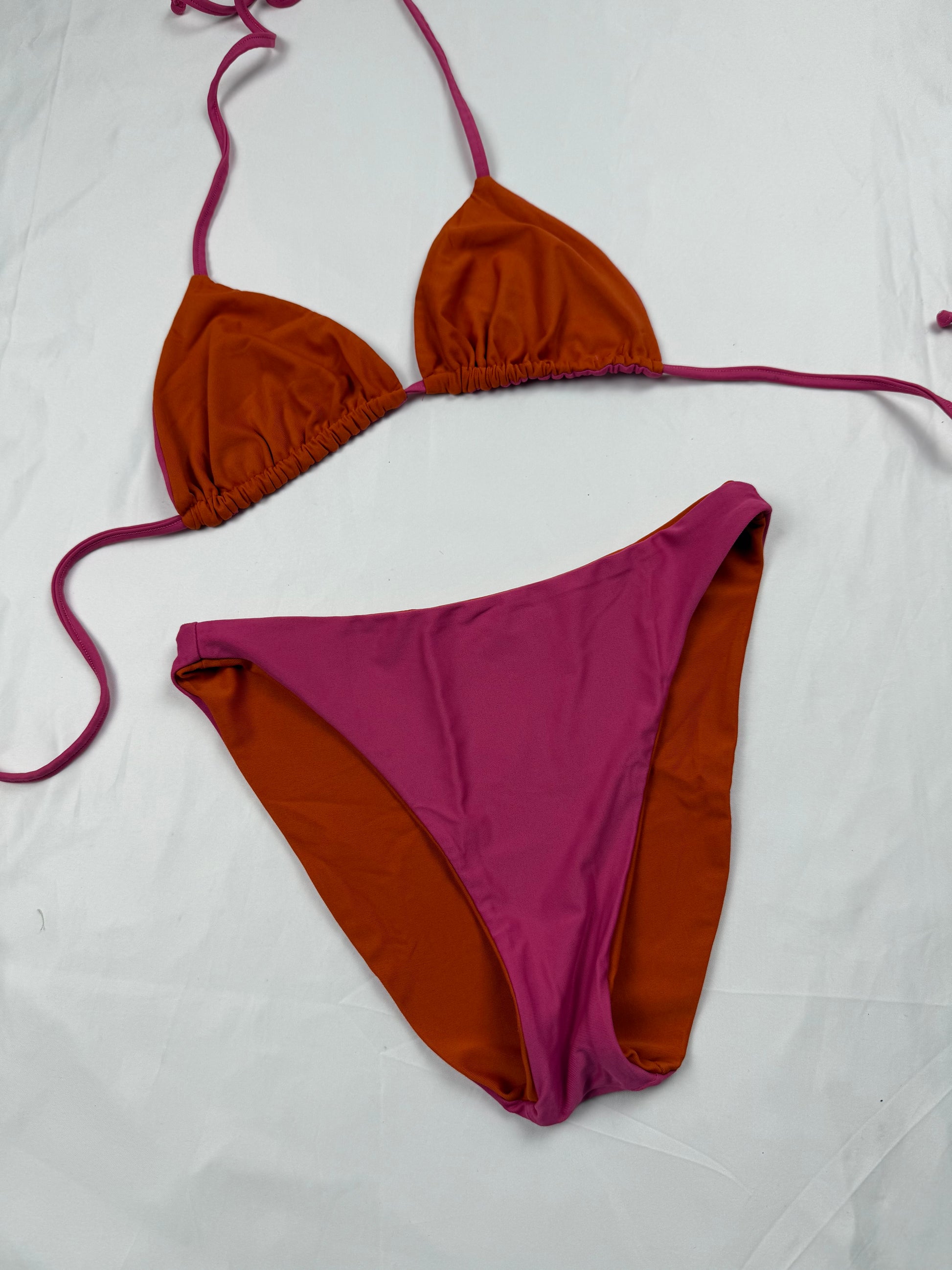 Pink & orange reversible 2 in 1 bikini set (S)
