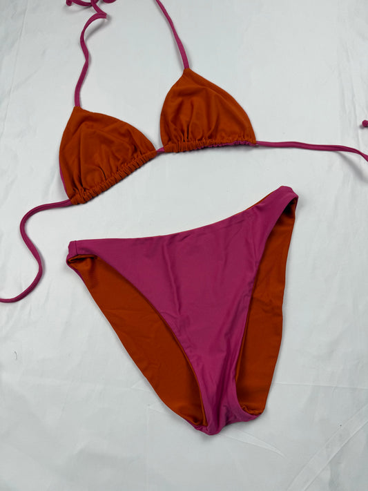 Pink & orange reversible 2 in 1 bikini set (S)
