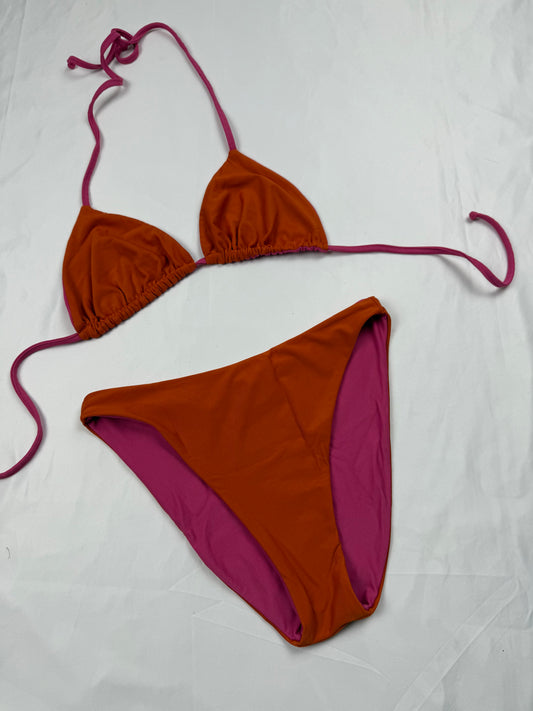 Pink & orange reversible 2 in 1 bikini set (S)
