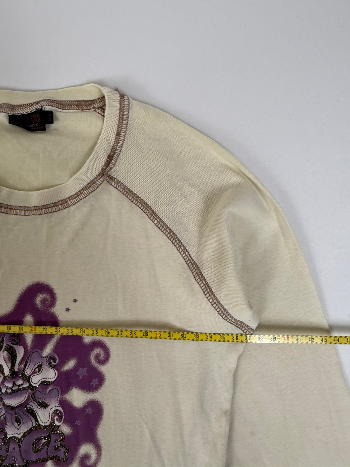 Beige graphic long sleeves top (S)