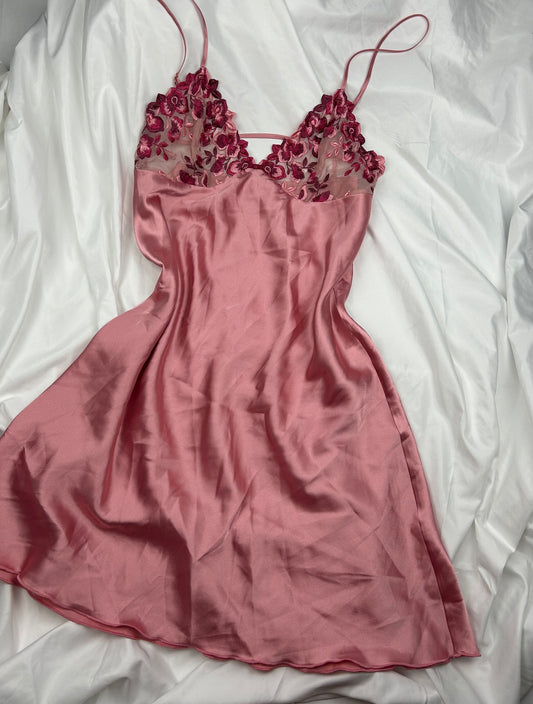 Pink satin babydoll mini dress (L)