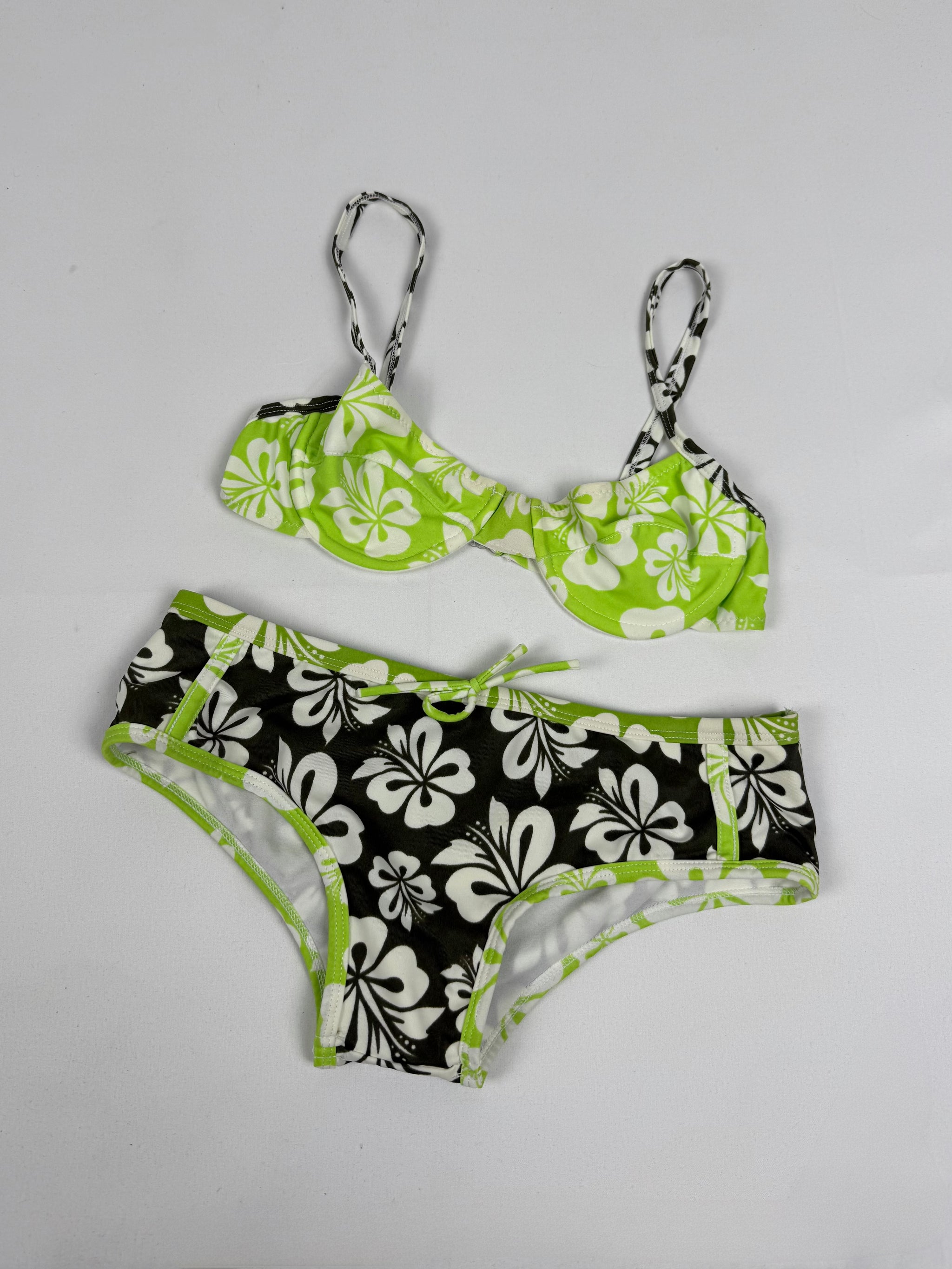 Bicolor floral hibiscus low rise bikini set (XS)