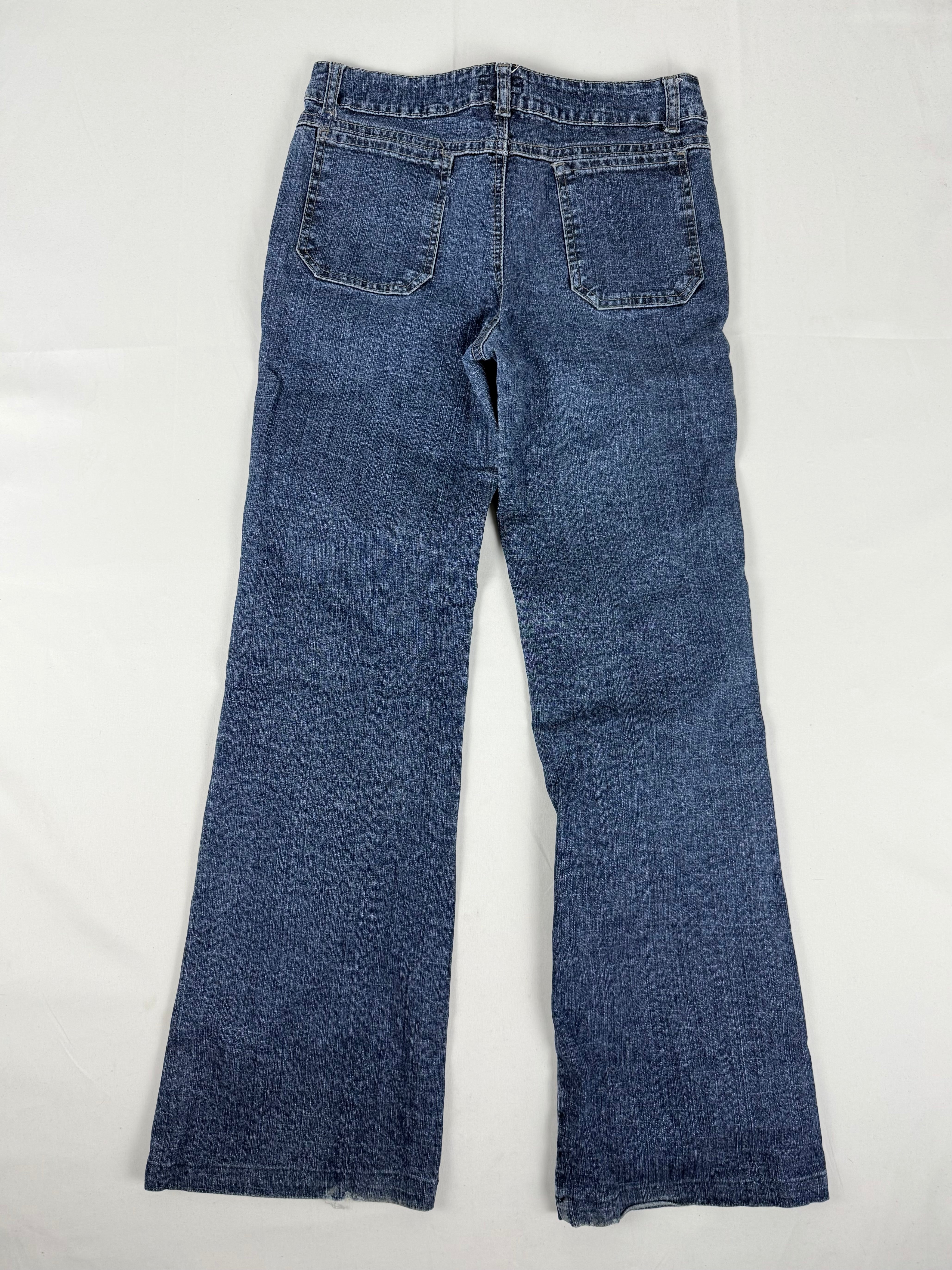 Blue denim low rise flare pants (XS)