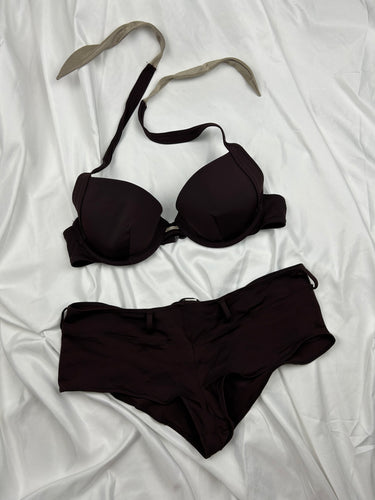 Brown low waist shorty bikini set (S)