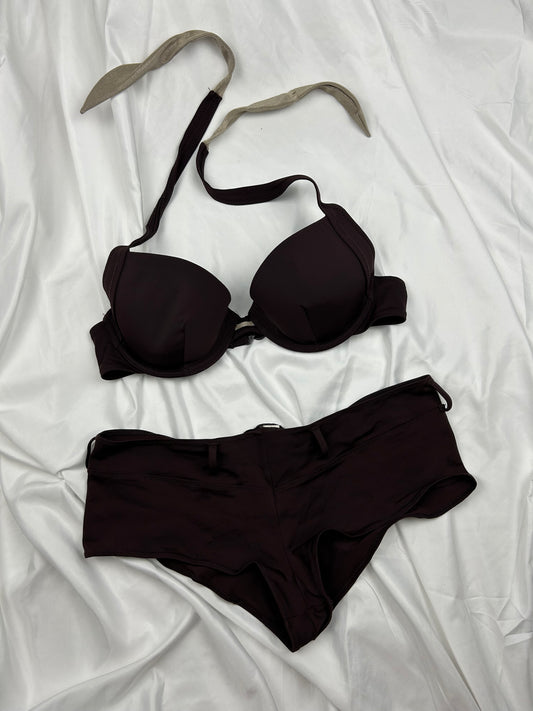 Brown low waist shorty bikini set (S)