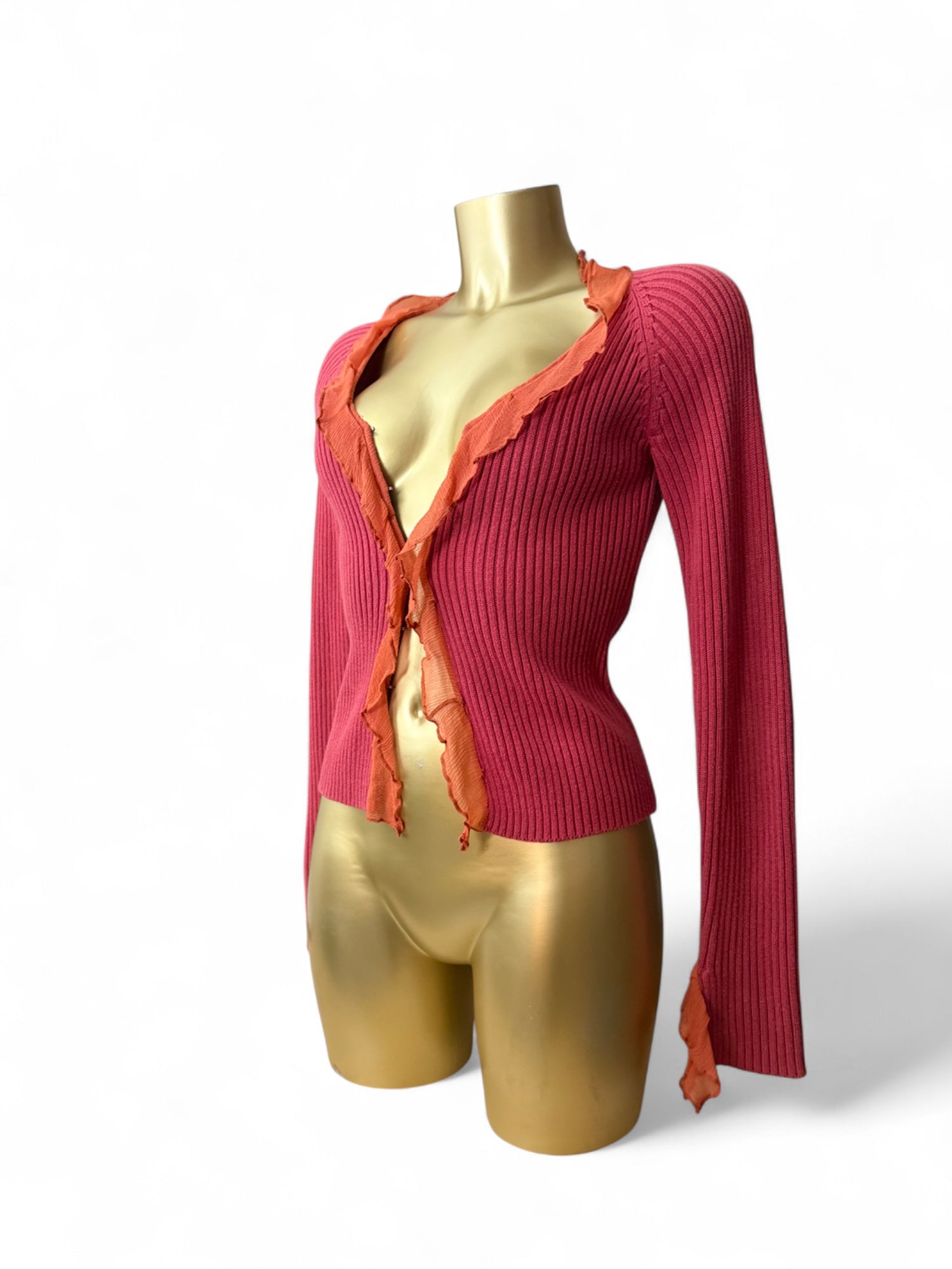 Red  knitted cardigan jumper (S)