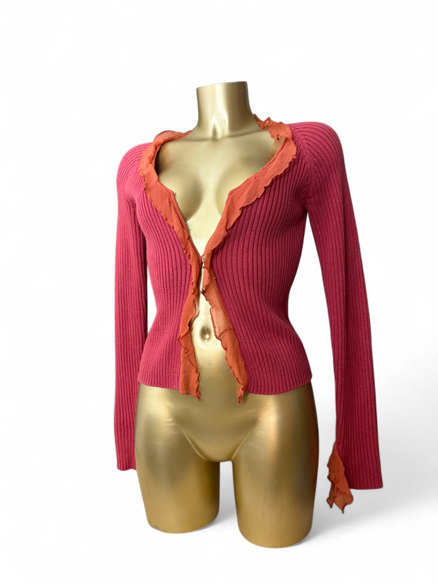 Red  knitted cardigan jumper (S)