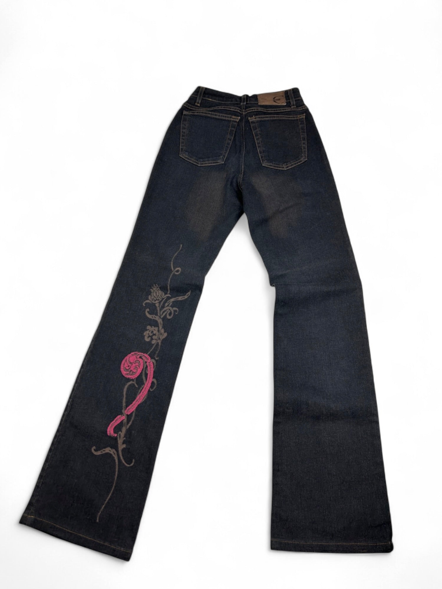 Navy high rise bootcut floral denim pants (XS)