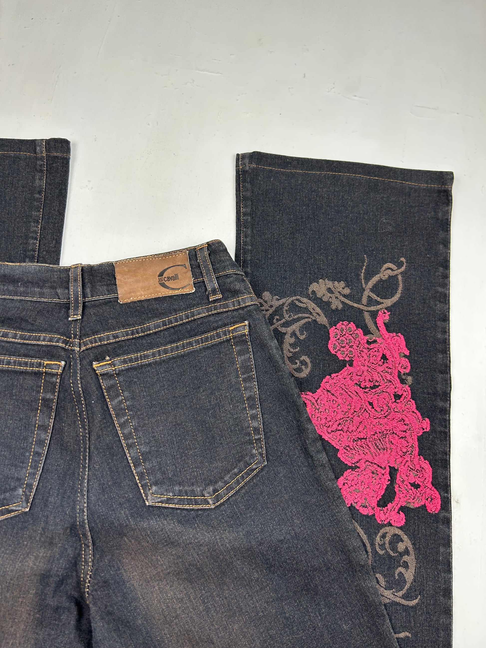 Navy high rise bootcut floral denim pants (XS)